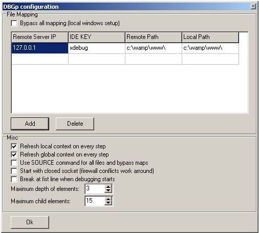 DBGp Configuration window